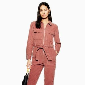 Topshop Pink Corduroy Boiler Suit